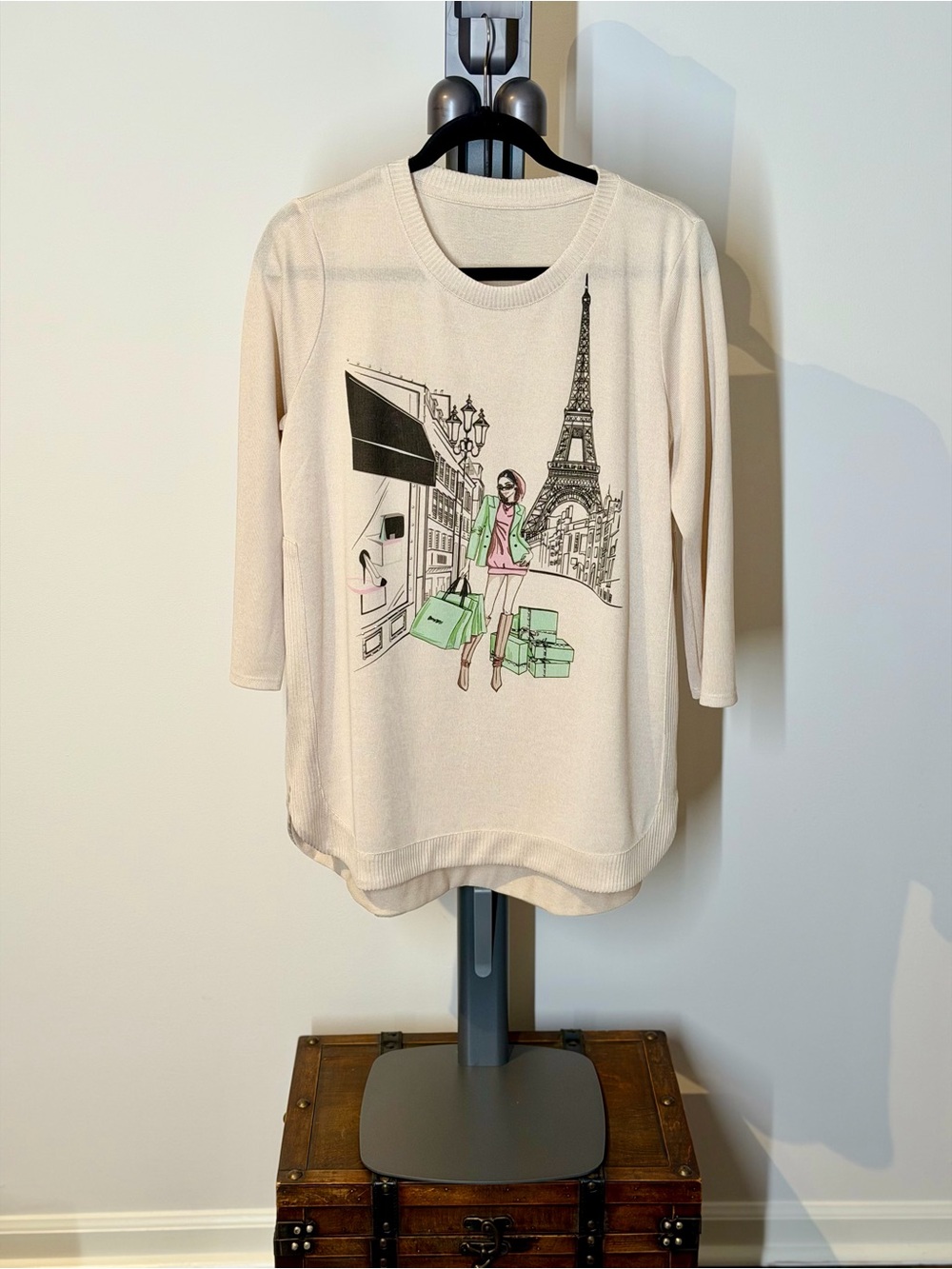 Girls' Cream Paris Graphic Long-Sleeve Top